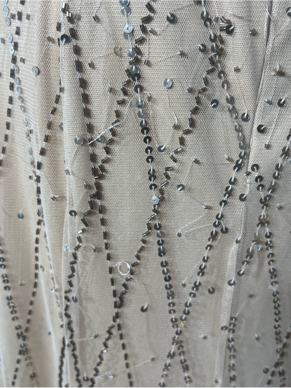 Y2K Cache Sequin Champagne Maxi Dress with Brown Sash - Picture 5 of 7